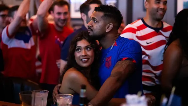 USA fans watch the United States play against Paraguay in the FIFA World Cup 2026 at The Long Acre Tavern on June 12, 2026 in New York, New York.