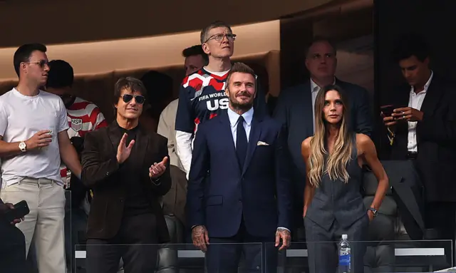 Tom Cruise, David Beckham and Victoria Beckham watch USA play football