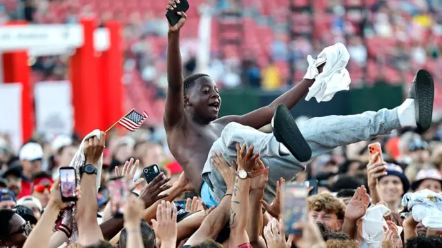 United States fans celebrate at the FIFA Fan Festival at LA Memorial Coliseum after the U.S. defeated Paraguay 4-1 on June 12, 2026 in Los Angeles, California.