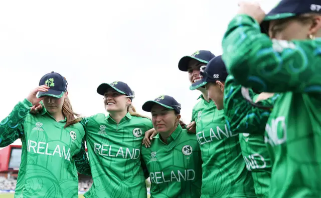 Ireland huddle before the game