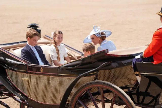 The Princess of Wales travels in a carriage with her children, Prince George, Princess Charlotte and Prince Louis