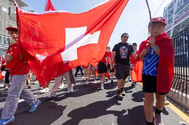 Swiss fans on the charge pre-match