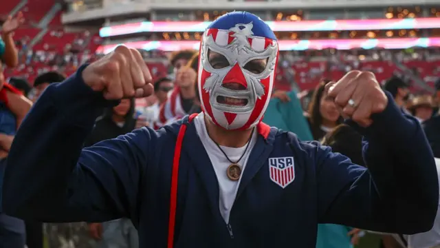 A fan poses at the FIFA Fan Festival Los Angeles on June 12, 2026 in Los Angeles, California