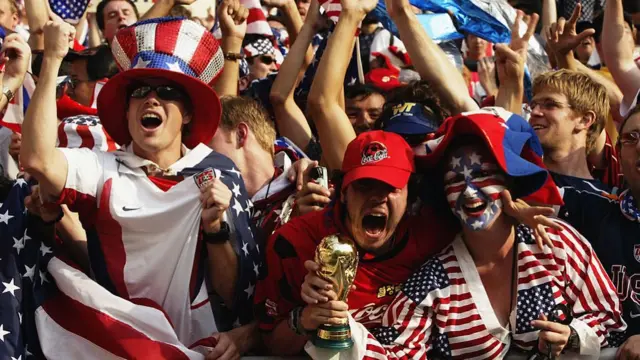 USA fans during the Mexico v USA, World Cup Second Round match played at the Jeonju World Cup Stadium, Jeonju, South Korea on June 17, 2002. The USA won 2-0.