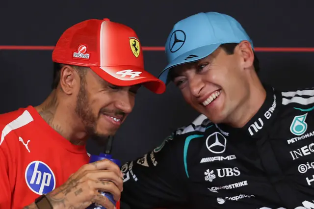 Lewis Hamilton and George Russell in the post-qualifying news conference