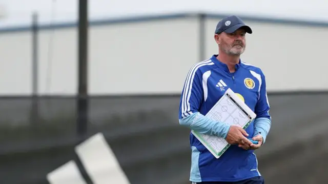Head coach Steve Clarke of Scotland looks on during a training session at Florida Blue Training Center on June 5, 2026 in Fort Lauderdale, Florida.