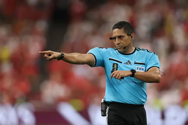 Referee Jesus Valenzuela reacts during the FIFA World Cup 2026 Group D match between Australia and Türkiye at BC Place Vancouver