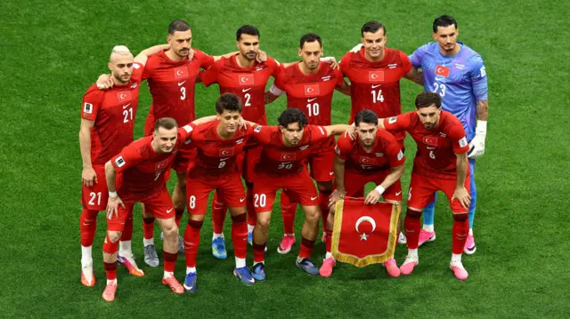 Turkey players pose for a team group photo before the match