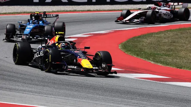 Isack Hadjar leading Carlos Sainz during the Barcelona GP