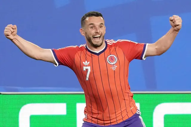 Scotland's John McGinn celebrates scoring their side's first goal of the game during the FIFA World Cup Group C match at Boston Stadium, Foxborough.