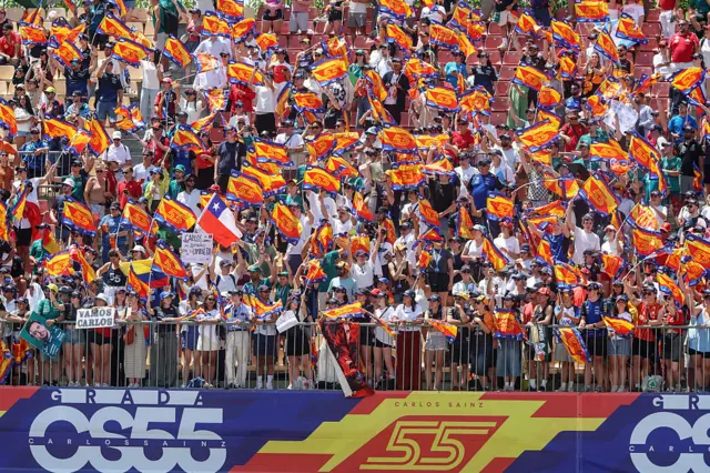 Carlos Sainz fans in the grandstands in Barcelona