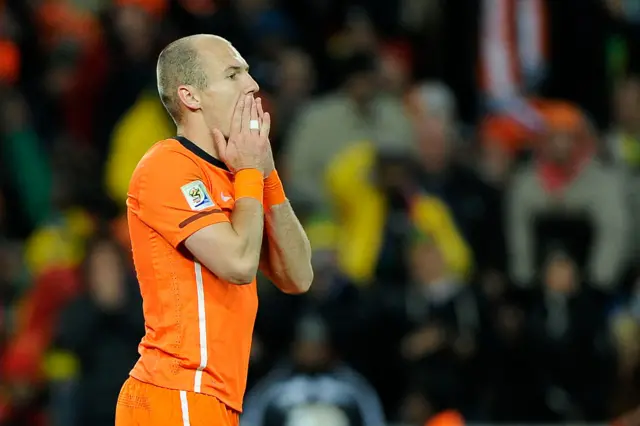 Arjen Robben of Netherlands disappointment during the Fifa World Cup final between Netherlands v Spain , July 11, 2010 in Johannesburg