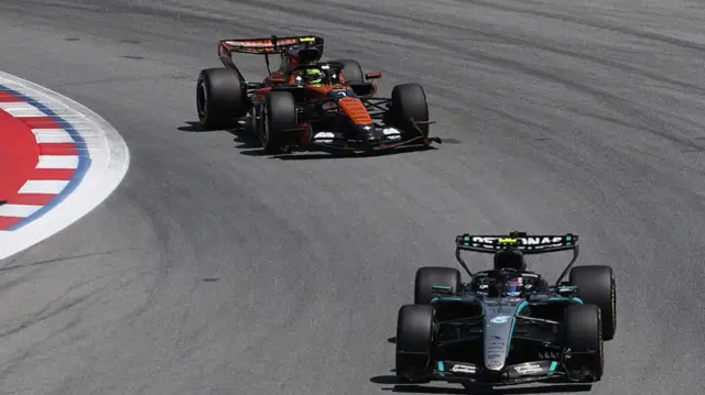 Antonelli leading Norris during the Barcelona GP