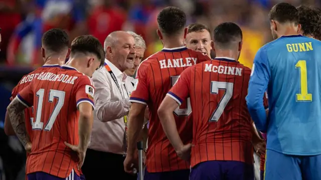 Steve Clarke giving a team talk to Scotland