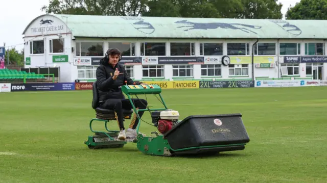 Final outfield cut before the final day of the County Championship match between Leics and Essex