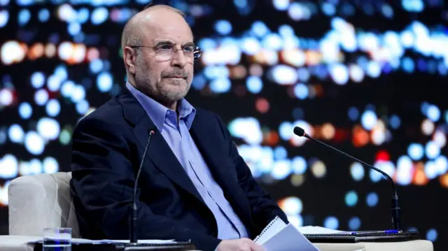 Ghalibaf ​attends an election debate at a television studio in Tehran in 2024.