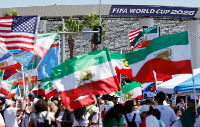 Iranian flags outside Los Angeles Stadium