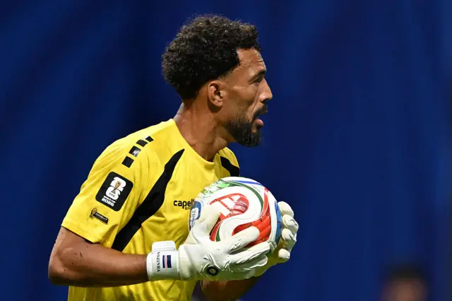 Cape Verde's goalkeeper #01 Vozinha holds the ball