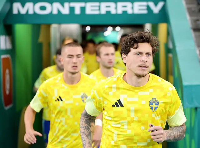 Sweden go onto the pitch