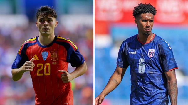 Split graphic of Spain's Pedri and Cape Verde's Kevin Pina