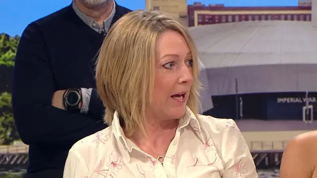 Lisa Kenevan in a flowery blouse in the BBC breakfast studio