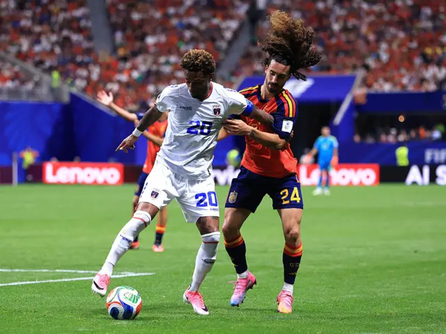 Ryan Mendes #20 of Cabo Verde is challenged by Marc Cucurella #