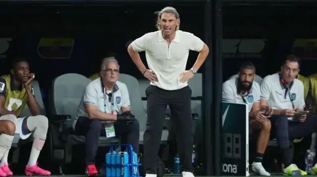 Ecuador manager on the touchline