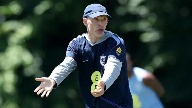 Thomas Tuchel, Manager of England, gestures during a Training Session during the England World Cup 2026 Camp on June 15, 2026 in Kansas City, Kansas