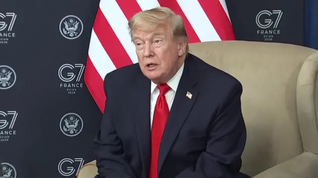 President Trump speaking at the G7 summit
