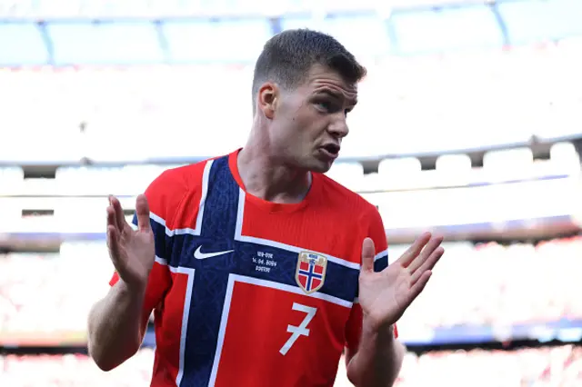 Alexander Sorloth of Norway reacts