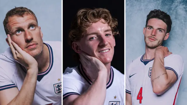 Graphic showing photos of Dan Burn, Anthony gordon and declan rice