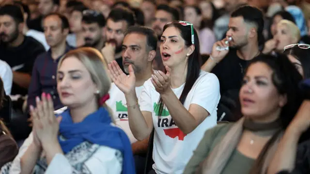 Iranians watch the 2026 World Cup football tournament match between Iran and New Zealand at Tehran Book Garden in Tehran, Iran, on June 16, 2026.