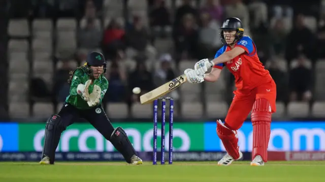England's Nat Sciver-Brunt batting during the ICC T20 World Cup match at the Hampshire Bowl, Southampton