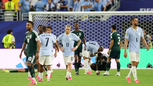 Guillermo Varela reacts at the end of the match