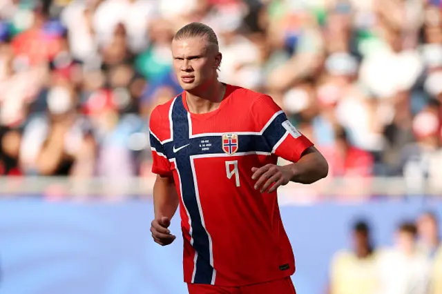 Erling Haaland  of Norway looks on