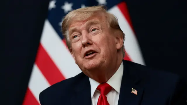 Donald Trump speaks during a bilateral meeting with the President of the United Arab Emirates (UAE) Mohamed bin Zayed Al Nahyan, on the sidelines of the G7 summi