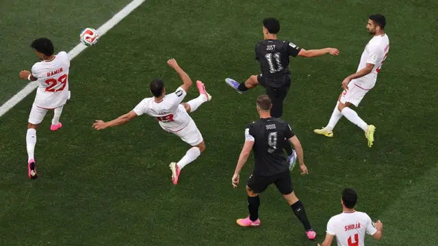 Elijah Just of New Zealand scores his team's first goal d