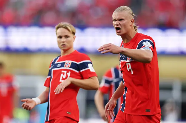 Erling Haaland #9 of Norway reacts