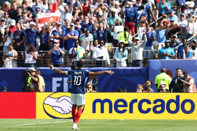 Kylian Mbappe celebrates after scoring