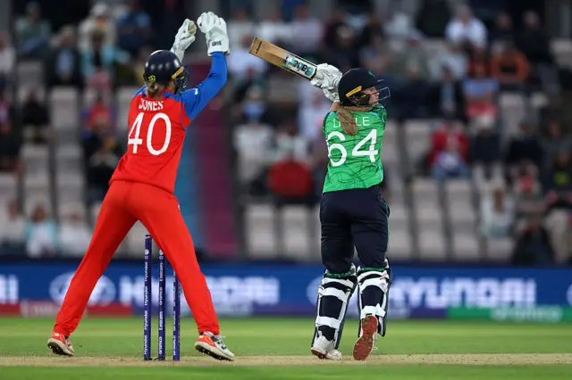 Louise Little of Ireland bats during the ICC Women's T20 World Cup Group B match between England and Ireland at Hampshire Bowl