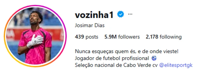 Instagram profile of Vozinha which shows that his follower count is 5.9m