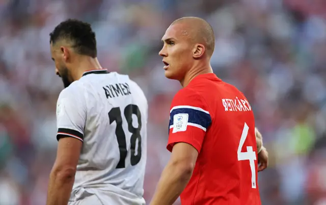Leo Ostigard of Norway looks on