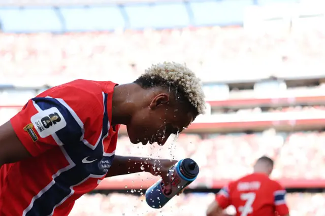 Antonio Nusa #20 of Norway cools off