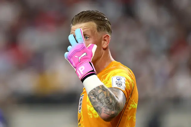 Jordan Pickford #1 of England reacts