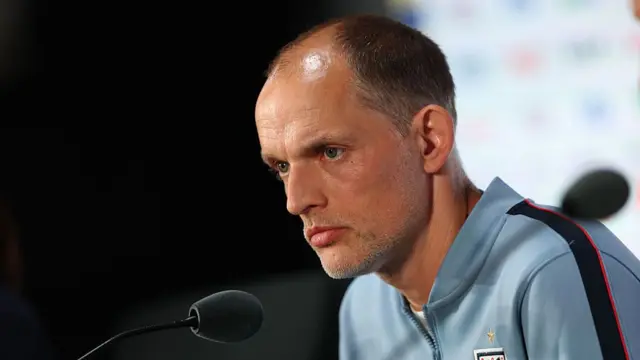 Head coach Thomas Tuchel of England attends the press conference of England one day ahead of the FIFA World Cup 2026 Group L match between England and Croatia at Dallas Stadium on June 16, 2026 in Dallas, Texas.