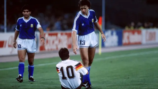 Nestor Lorenzo (right) in action for Argentina in the 1990 World Cup final