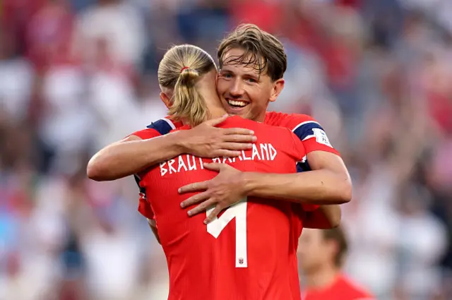 Kristian Thorstvedt #18 of Norway celebrates