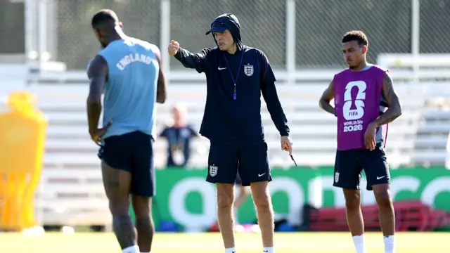 homas Tuchel, Manager of England, gestures during a Training Session during the England World Cup 2026 Camp on June 13, 2026 in Kansas City, Kansas.