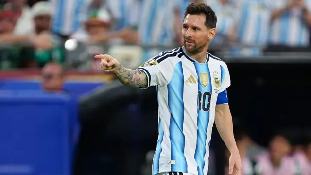 : Lionel Messi #10 of Argentina celebrates a goal during the FIFA World Cup 2026 Group J match between Argentina and Algeria at Kansas City Stadium on June 16, 2026 in Kansas City, Missouri.