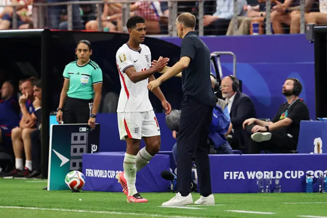Jude Bellingham #10 of England shakes hands with Thomas Tuchel